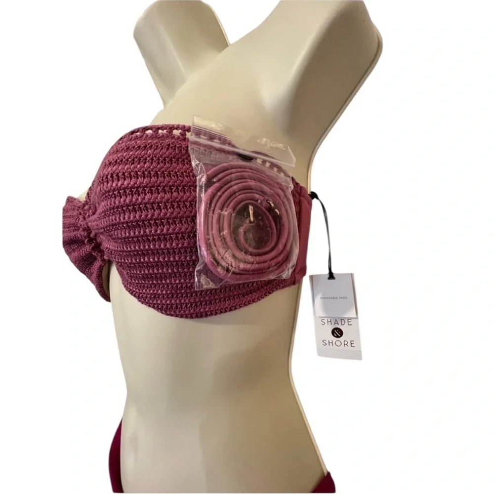 Shade & Shore Bikini Top Crochet Bandeau, Plum Color,‎ Size 34B, NWT